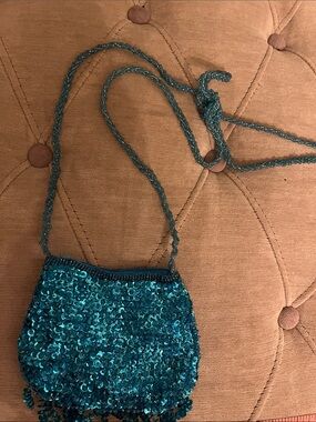 Teal Small Sequin Crossbody Bag